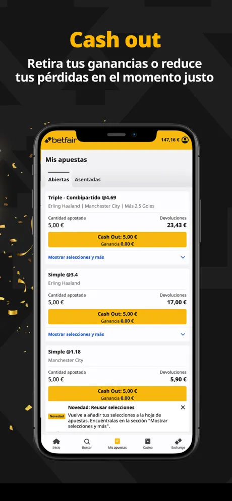 App móvil de Betfair - sección deportes