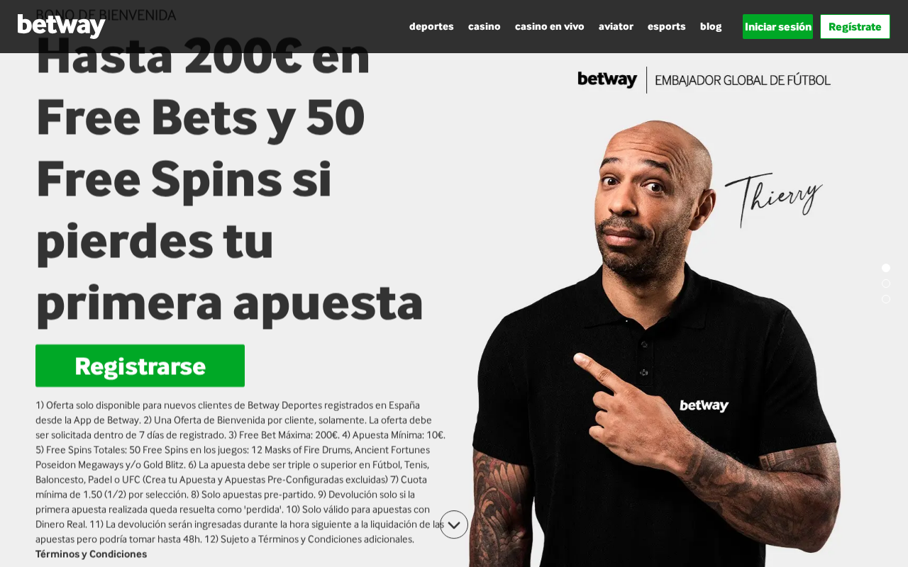 Página principal de Betway