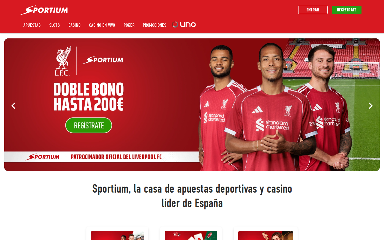 Página principal de Sportium